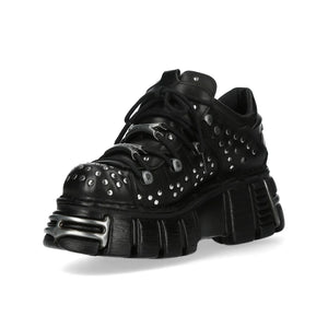 New Rock M-120NR-C1 Black Leather Platform Ankle Boots-TruClothing