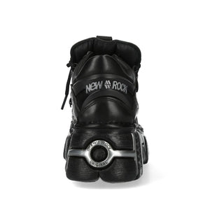 New Rock M-120NR-C1 Black Leather Platform Ankle Boots-TruClothing