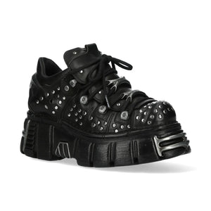 New Rock M-120NR-C1 Black Leather Platform Ankle Boots-TruClothing