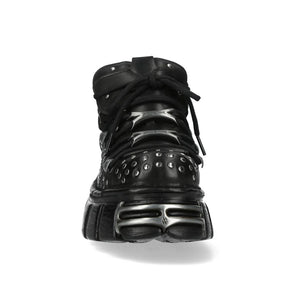 New Rock M-120NR-C1 Black Leather Platform Ankle Boots-TruClothing