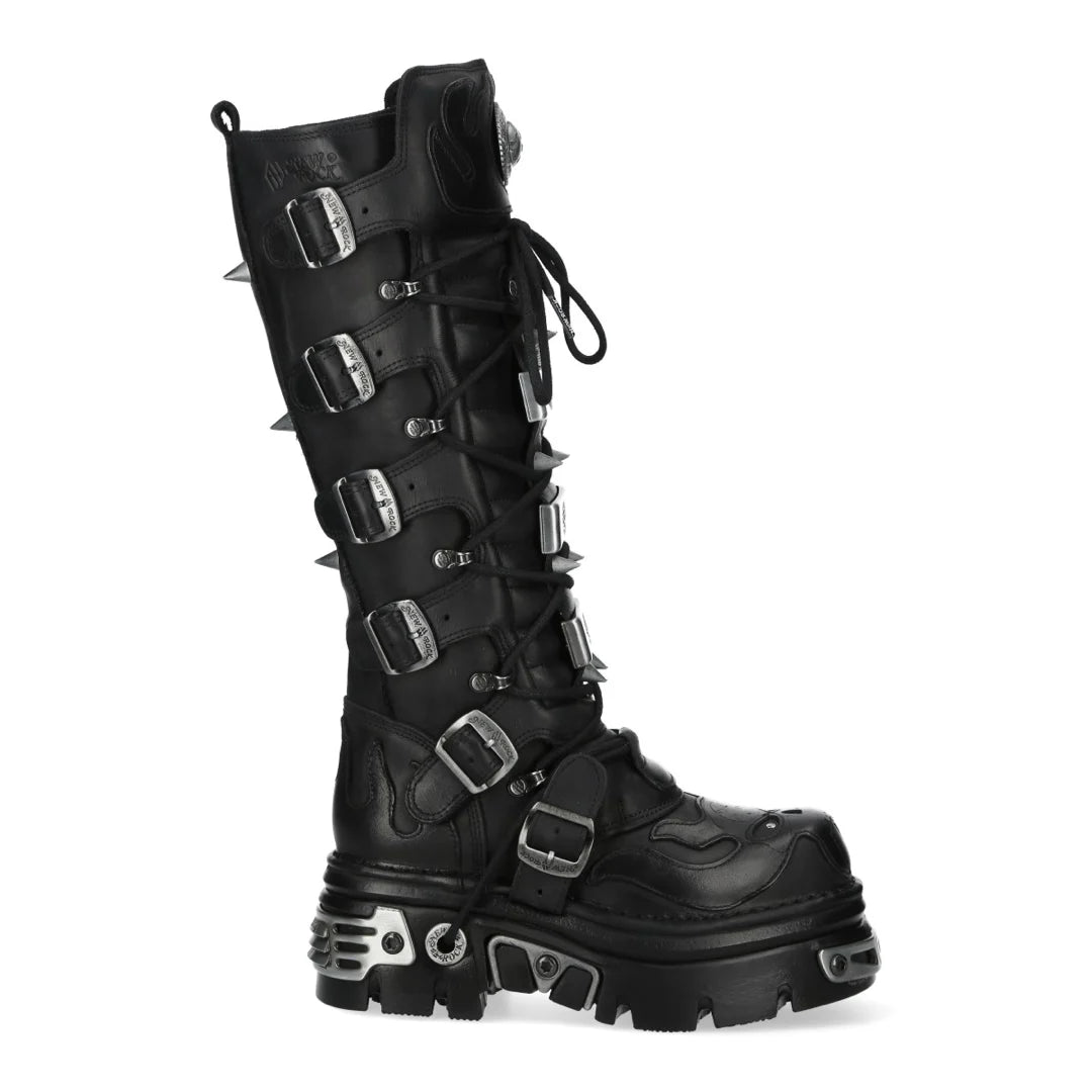 New Rock M-161-C10 Knee High Black Leather Gothic Boots-TruClothing