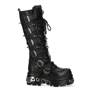 New Rock M-161-C10 Knee High Black Leather Gothic Boots-TruClothing