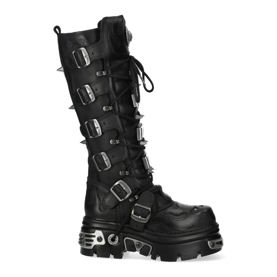 New Rock M-161-C10 Knee High Black Leather Gothic Boots-TruClothing