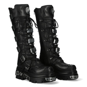 New Rock M-161-C10 Knee High Black Leather Gothic Boots-TruClothing