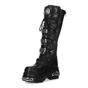 New Rock M-161-C10 Knee High Black Leather Gothic Boots-TruClothing