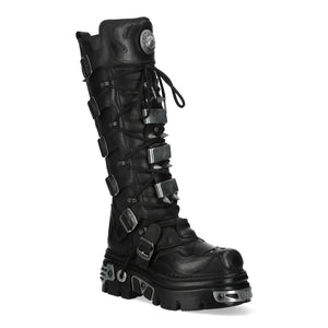 New Rock M-161-C10 Knee High Black Leather Gothic Boots-TruClothing