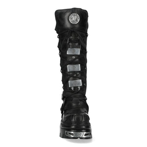 New Rock M-161-C10 Knee High Black Leather Gothic Boots-TruClothing