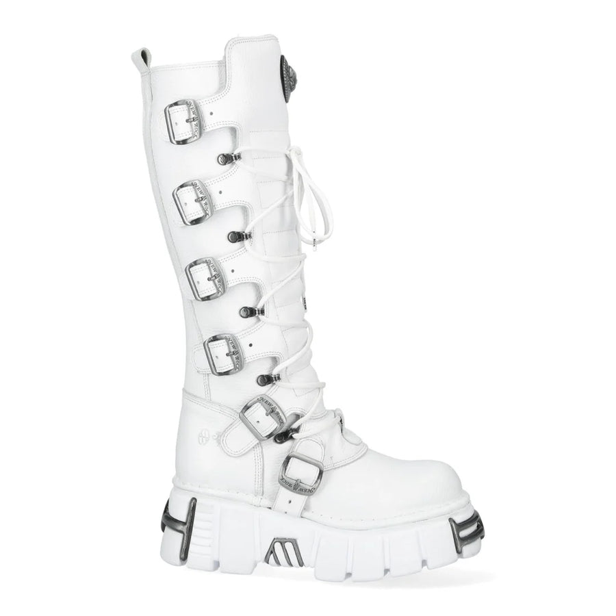 New Rock M-272-C69 Knee High White Leather Gothic Boots-TruClothing