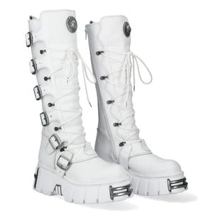 New Rock M-272-C69 Knee High White Leather Gothic Boots-TruClothing