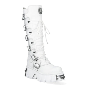 New Rock M-272-C69 Knee High White Leather Gothic Boots-TruClothing