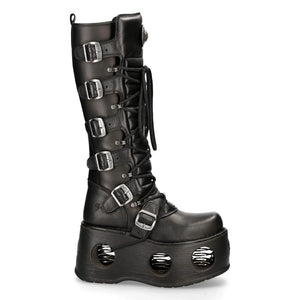 New Rock M-272-S2 Knee High Black Leather Gothic Boots-TruClothing