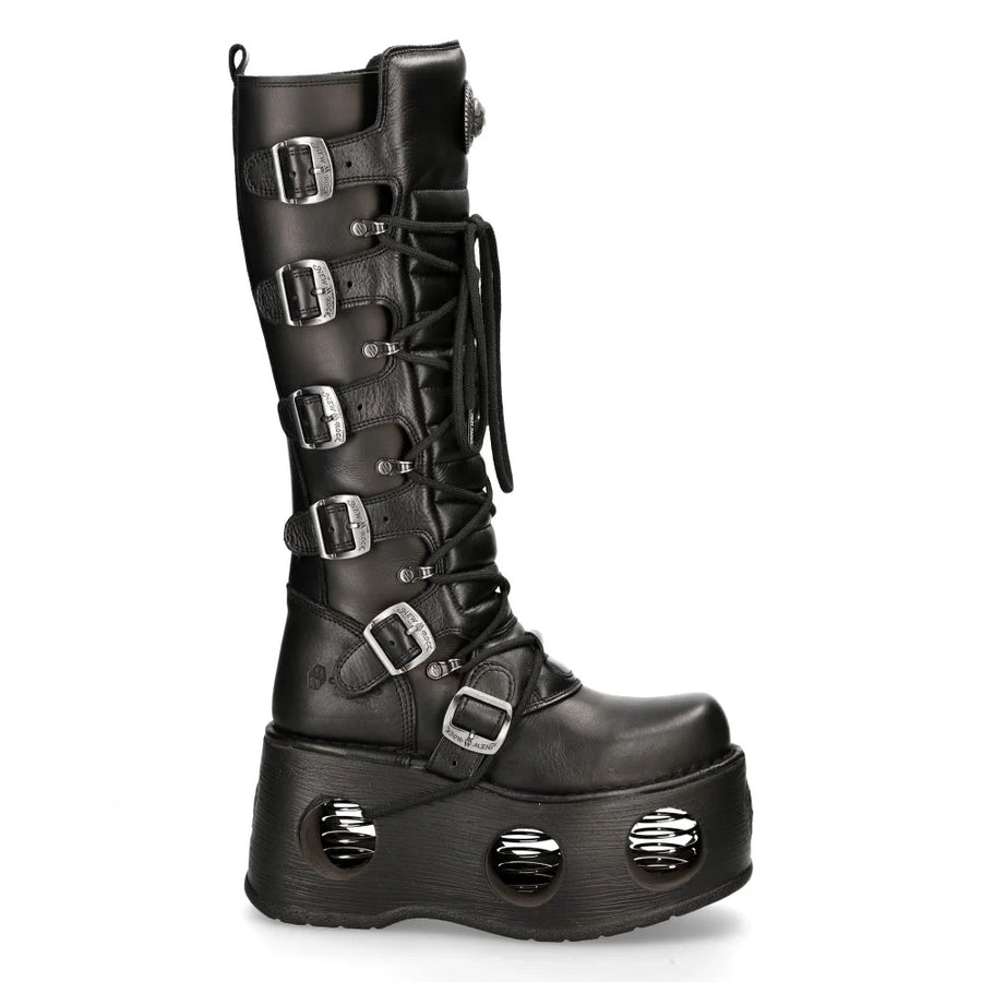 New Rock M-272-S2 Knee High Black Leather Gothic Boots-TruClothing