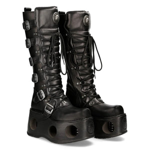 New Rock M-272-S2 Knee High Black Leather Gothic Boots-TruClothing