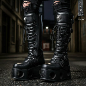 New Rock M-272-S2 Knee High Black Leather Gothic Boots-TruClothing
