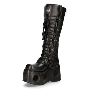 New Rock M-272-S2 Knee High Black Leather Gothic Boots-TruClothing