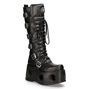 New Rock M-272-S2 Knee High Black Leather Gothic Boots-TruClothing