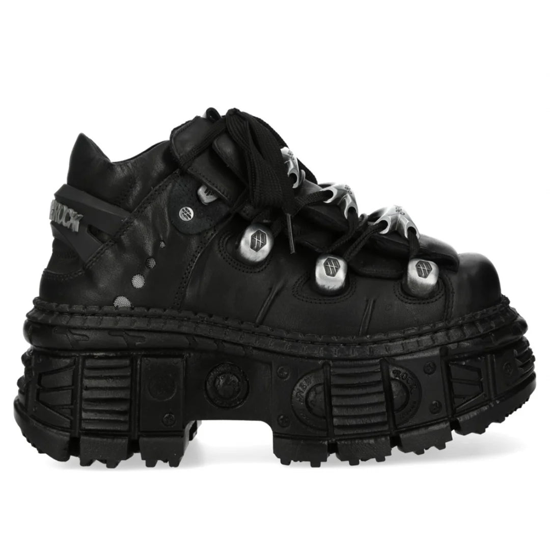 New Rock M-OVERZ106B-C1 Chunky Black Leather Ankle Boots-TruClothing