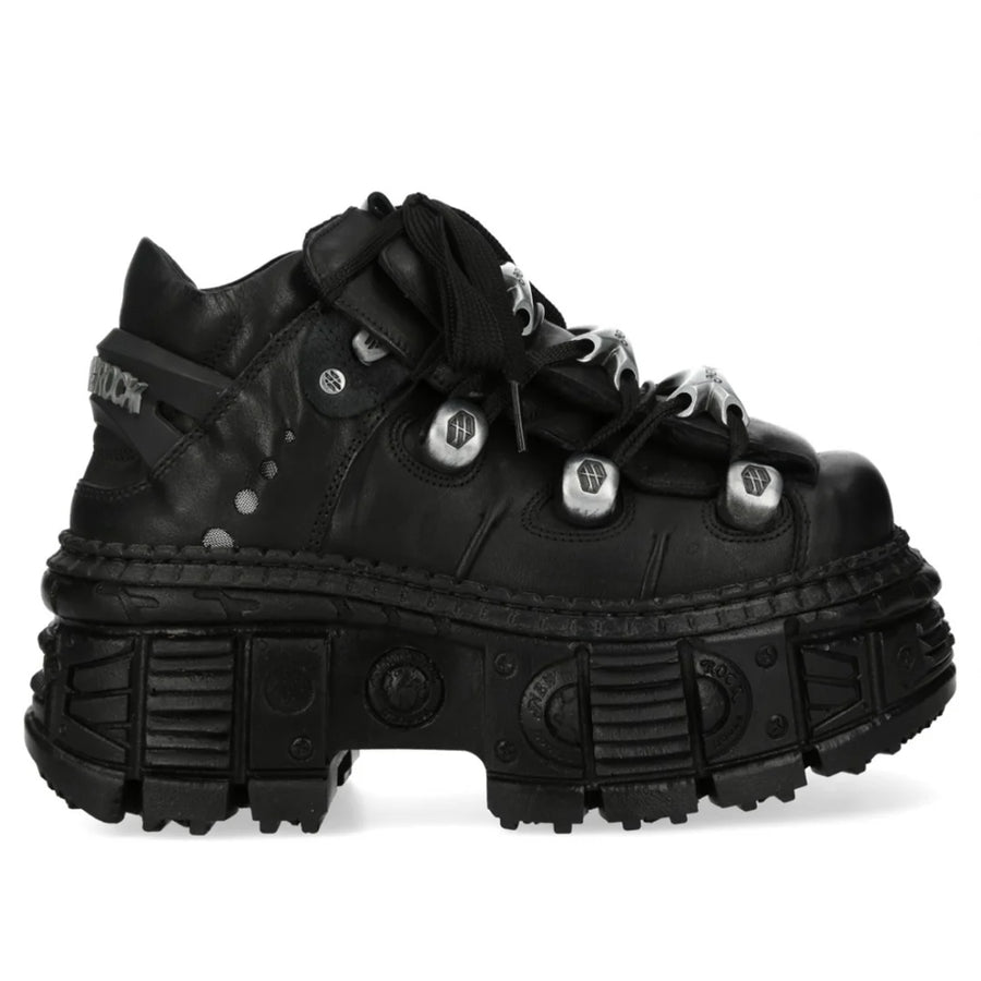 New Rock M-OVERZ106B-C1 Chunky Black Leather Ankle Boots-TruClothing
