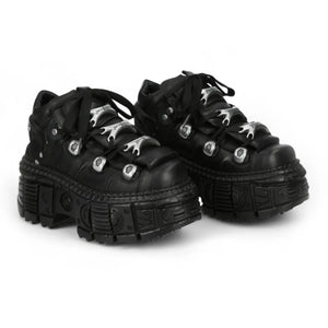 New Rock M-OVERZ106B-C1 Chunky Black Leather Ankle Boots-TruClothing