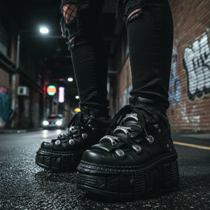 New Rock M-OVERZ106B-C1 Chunky Black Leather Ankle Boots-TruClothing
