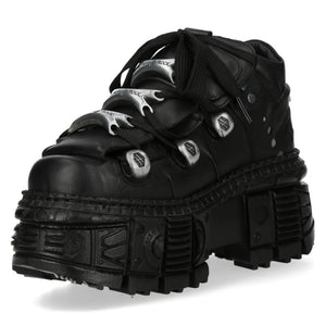 New Rock M-OVERZ106B-C1 Chunky Black Leather Ankle Boots-TruClothing