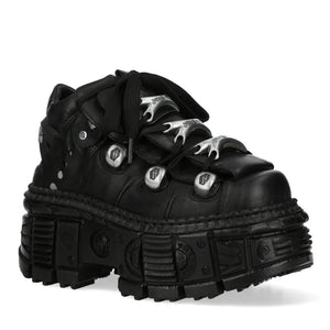 New Rock M-OVERZ106B-C1 Chunky Black Leather Ankle Boots-TruClothing