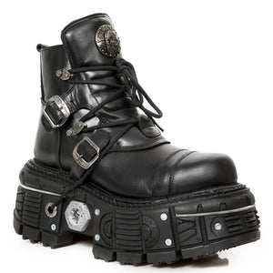 New Rock M-TANK007-S1 Black Leather Platform Ankle Boots-TruClothing