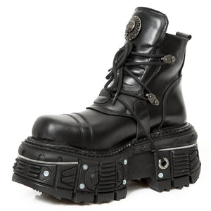 New Rock M-TANK007-S1 Black Leather Platform Ankle Boots-TruClothing