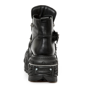New Rock M-TANK007-S1 Black Leather Platform Ankle Boots-TruClothing