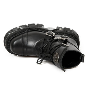 New Rock M-TANK007-S1 Black Leather Platform Ankle Boots-TruClothing