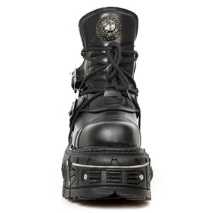 New Rock M-TANK007-S1 Black Leather Platform Ankle Boots-TruClothing