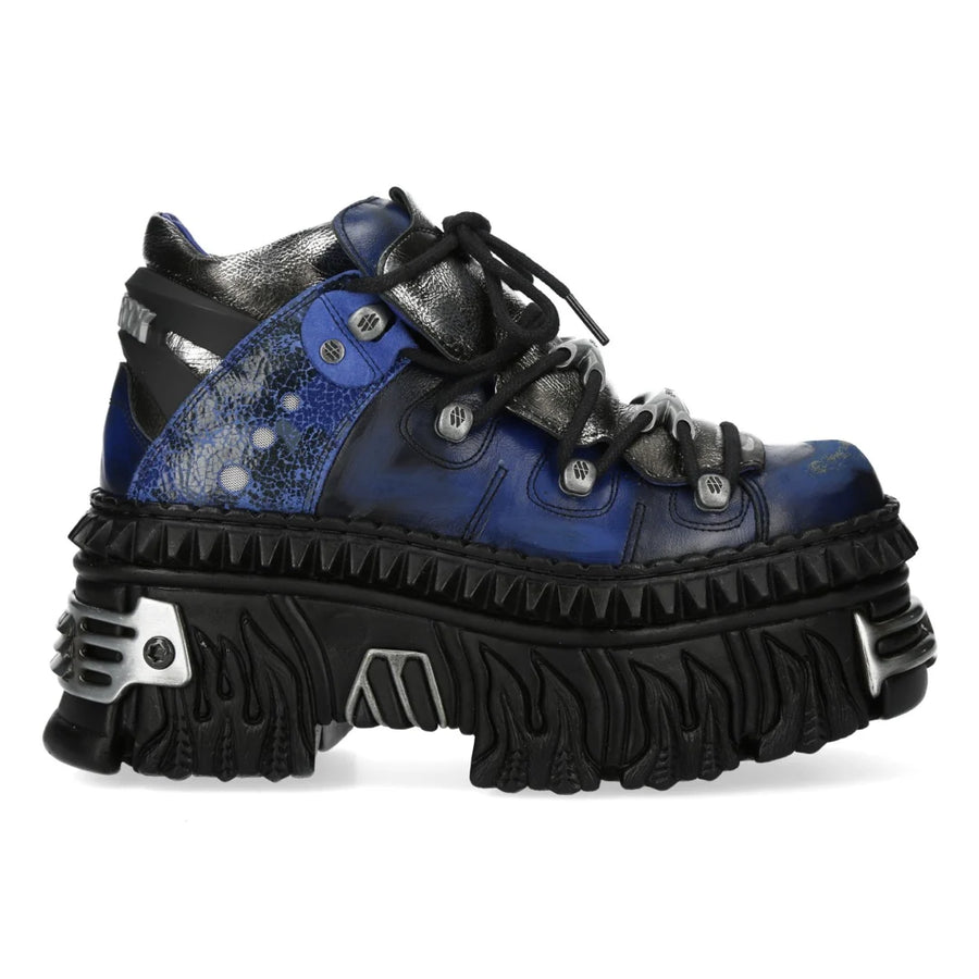 New Rock M-WALL106N-C16 Blue Leather Gothic Rock Ankle Boots-TruClothing