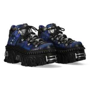 New Rock M-WALL106N-C16 Blue Leather Gothic Rock Ankle Boots-TruClothing