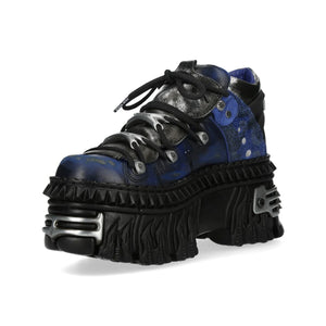 New Rock M-WALL106N-C16 Blue Leather Gothic Rock Ankle Boots-TruClothing