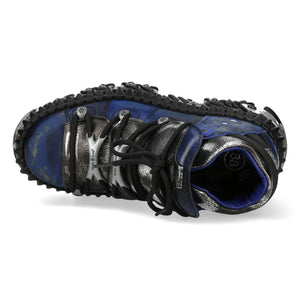 New Rock M-WALL106N-C16 Blue Leather Gothic Rock Ankle Boots-TruClothing