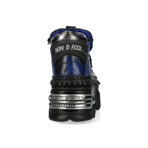 New Rock M-WALL106N-C16 Blue Leather Gothic Rock Ankle Boots-TruClothing