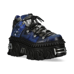 New Rock M-WALL106N-C16 Blue Leather Gothic Rock Ankle Boots-TruClothing