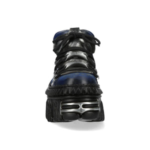 New Rock M-WALL106N-C16 Blue Leather Gothic Rock Ankle Boots-TruClothing