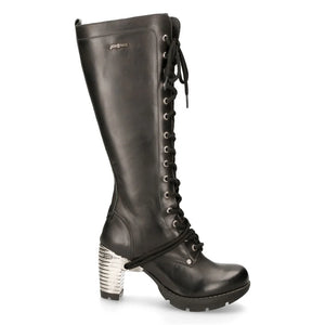 New Rock TR005-S1 Ladies Knee High Black High Heeled Boots-TruClothing