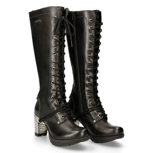 New Rock TR005-S1 Ladies Knee High Black High Heeled Boots-TruClothing