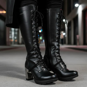 New Rock TR005-S1 Ladies Knee High Black High Heeled Boots-TruClothing