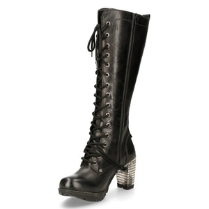 New Rock TR005-S1 Ladies Knee High Black High Heeled Boots-TruClothing