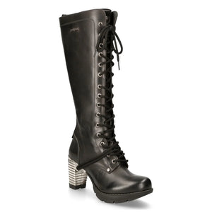New Rock TR005-S1 Ladies Knee High Black High Heeled Boots-TruClothing