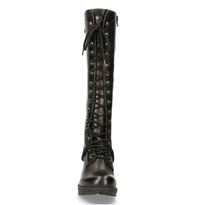 New Rock TR005-S1 Ladies Knee High Black High Heeled Boots-TruClothing