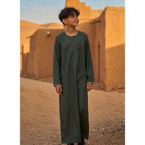 OE-300 - Boy's Emirati Omani Thobe Gold Embroidery-TruClothing