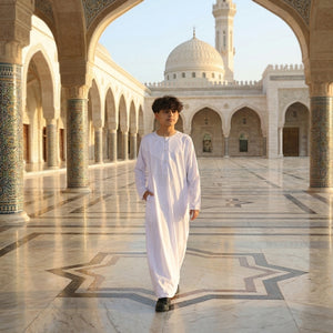 OE-300 - Boy's Emirati Omani Thobe Gold Embroidery-TruClothing
