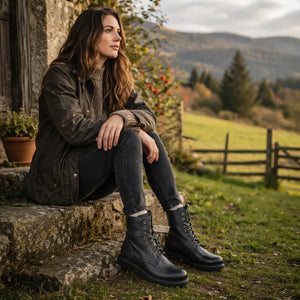 Frisia B1 - Women's Black Waterproof Leather Combat Boots
