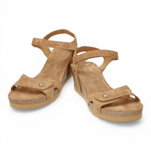 Julia B74 - Women's Wedge Bark Brown Suede Leather Sandals