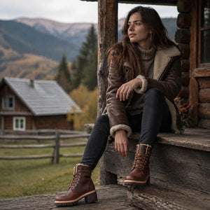 Padma B13 - Women's Brown Waterproof Leather Combat Boots