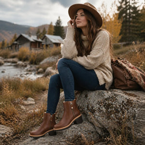 Pauline B9 - Women's Brown Leather Heeled Ankle Boots